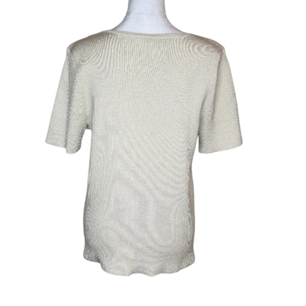 NEW Loft Gold Metallic Square Neck Short Sleeve Sweater Size XL